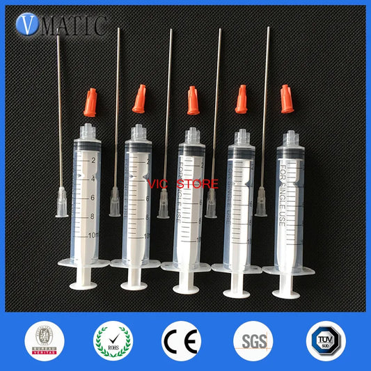 Free Shipping Non Sterilized 5 Sets 10cm 100mm Tube Length 16G Blunt Tip Needle 5Pcs 10cc/ml Plastic Syringe & Stopper