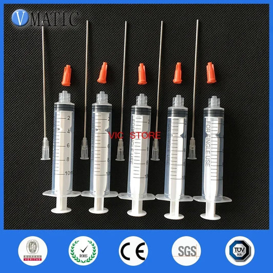 Free Shipping Non Sterilized 5Pcs 10ml/10cc Luer Lock Dispensing Syringes With 10cm 16G Blunt Needle Tip And Red Syringe Stopper
