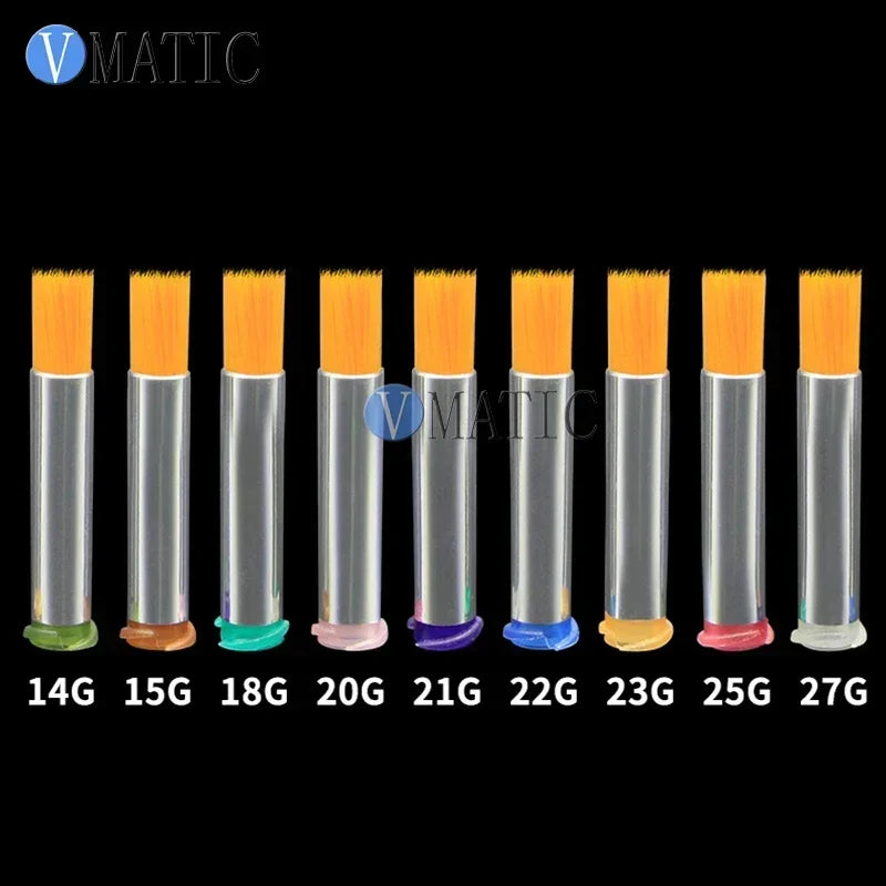 Free Shipping 10pcs 14-27G Yellow Hard Round Type Fluid Glue Dispense Needle Brush Dia 2 to 8 mm