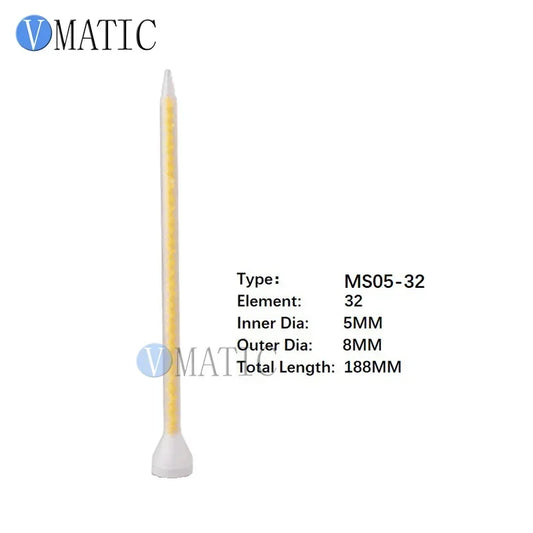 MS 05-32 Static Mixer Nozzles 5-Pcs | 32-Blade Two-Part Epoxy Mixing Tips with High-Visibility Yellow Core (Engineering Plastic