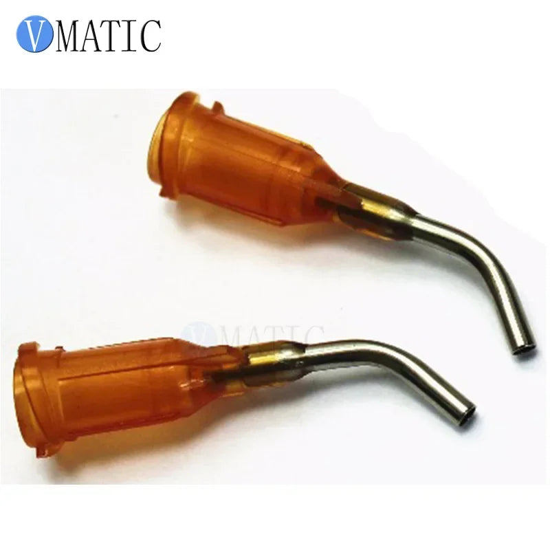 Free Shipping 100Pcs 15G Amber 0.5'' Tubing 45 Degree Bent Chemical Resistant Glue Needle Tip 1/2 Inch