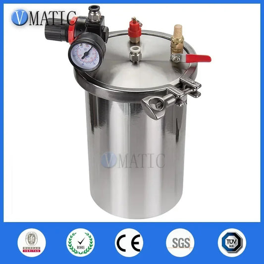 10L Stainless Steel 304 Pneumatic Pressure Tank | Clip-Frame Industrial Air Pot with Accessories Free Shipping