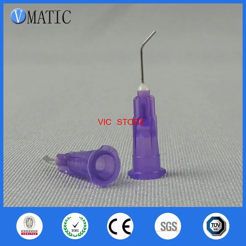 100PCS 24G 45° Bent Dispensing Needles | Bayonet Lock for Precision Glue/Epoxy Free Shipping