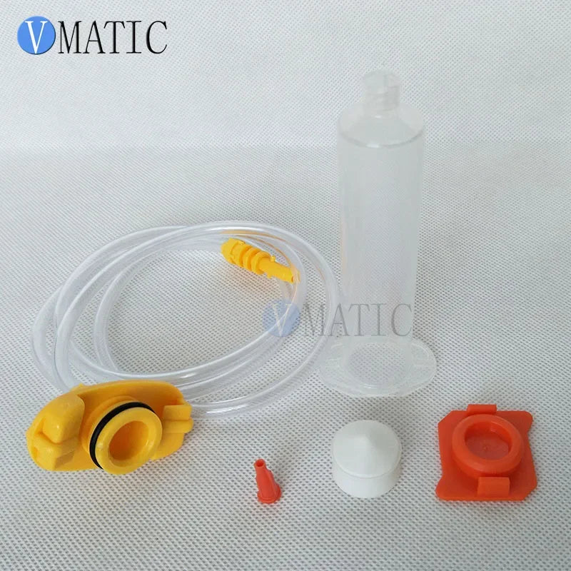 Free Shipping 10 Sets Glue Dispensing Pneumatic Syringe 55cc 55ml Barrel Adapter Assembly & Syringe Barrel