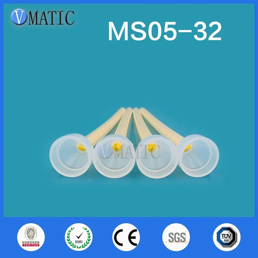 Free Shipping Plastic 5Pcs Resin Static Mixer MS 05-32 Mixing Nozzles For Duo Pack Epoxies (Yellow Core)