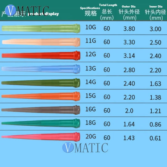 Precision Slant-Cut Dispensing Needle Tips - 60mm Length with Plastic Base TT Thread for EFD Syringe Anti-Clogging