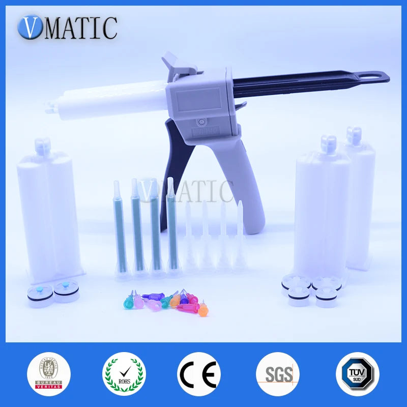 High Quality Ab Glue Cartridge 2:1 1:1 Universal 50ml 50cc Manual Dispense Gun With Cartridge & Static Mixing Nozzle