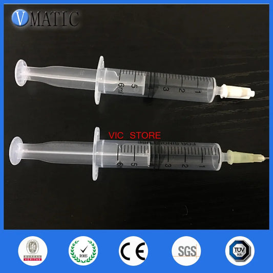 High Quality Non Sterilized 6cc/ml Plastic Syringe + Dispensing Needle + Syringe Cap/Stopper X 2 Pcs