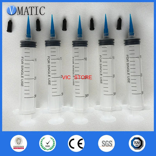 Free Shipping Non Sterilized 6 Pcs Liquid Plastic Syringes 30Ml/Cc + 22 Gauge Glue Dispensing Needle And Syringe Stopper