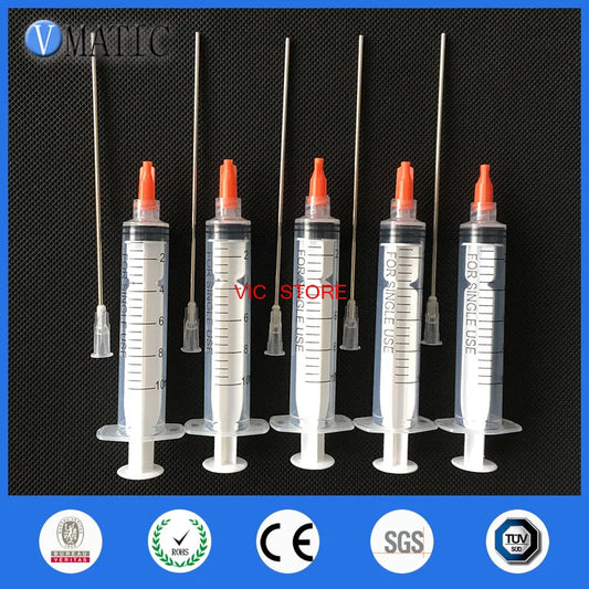 Free Shipping Non Sterilized 5 Sets 10cm 100mm Tube Length 16G Blunt Tip Needle 5Pcs 10cc/ml Plastic Syringe & Stopper