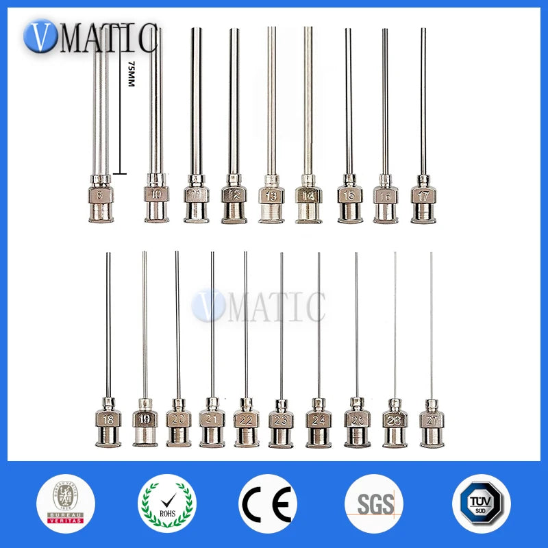 Free Shipping High Precision All Metal Tips Tube Length 75mm Blunt Stainless Steel 12Pcs Dispensing Syringe Needle Tips