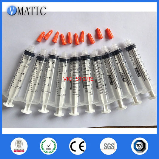 Free Shipping 10Sets/Bag 10ml/cc Plastic Syringe For Glue