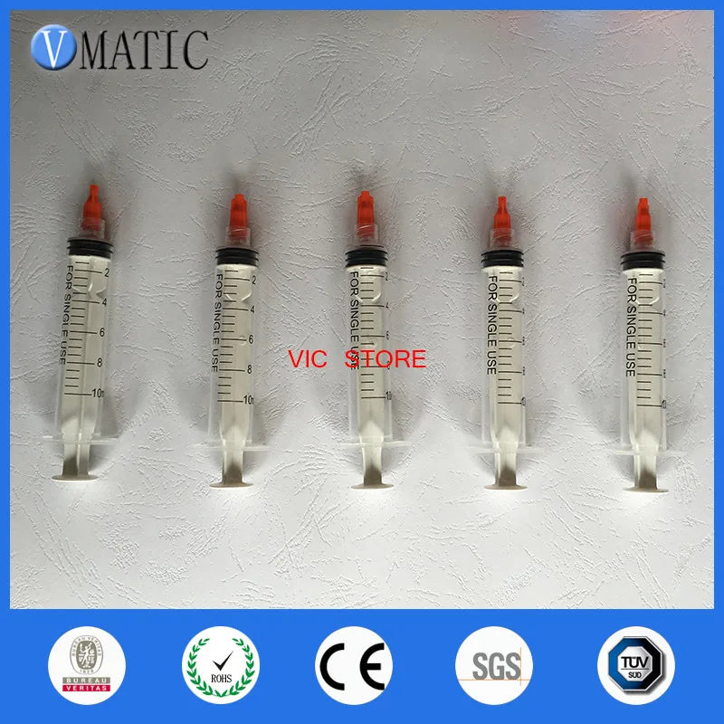Free Shipping Non Sterilized 5 Pcs 10ml/cc Hand Manual Syringe With 5 Tip Cap Stopper