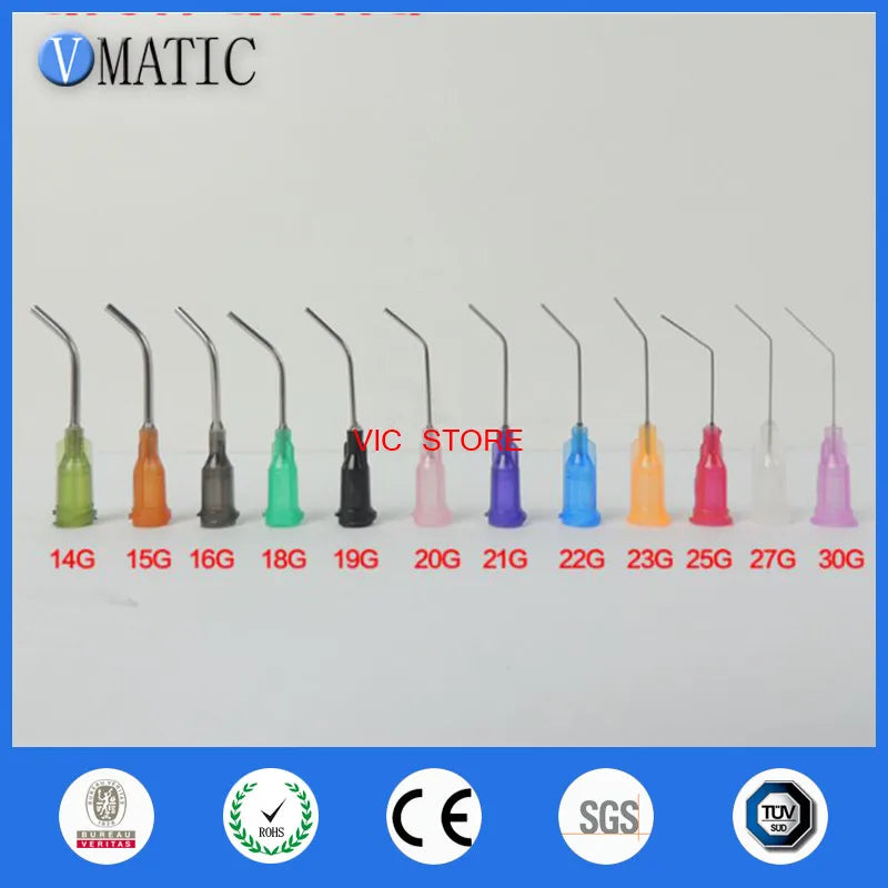 Mixed Pack 45 degree Bent 14-30G 1 inch TE Bent Luer lock  Dispensing Syringe Tips w/ 1-inch dispense Needle Glue Adhesive