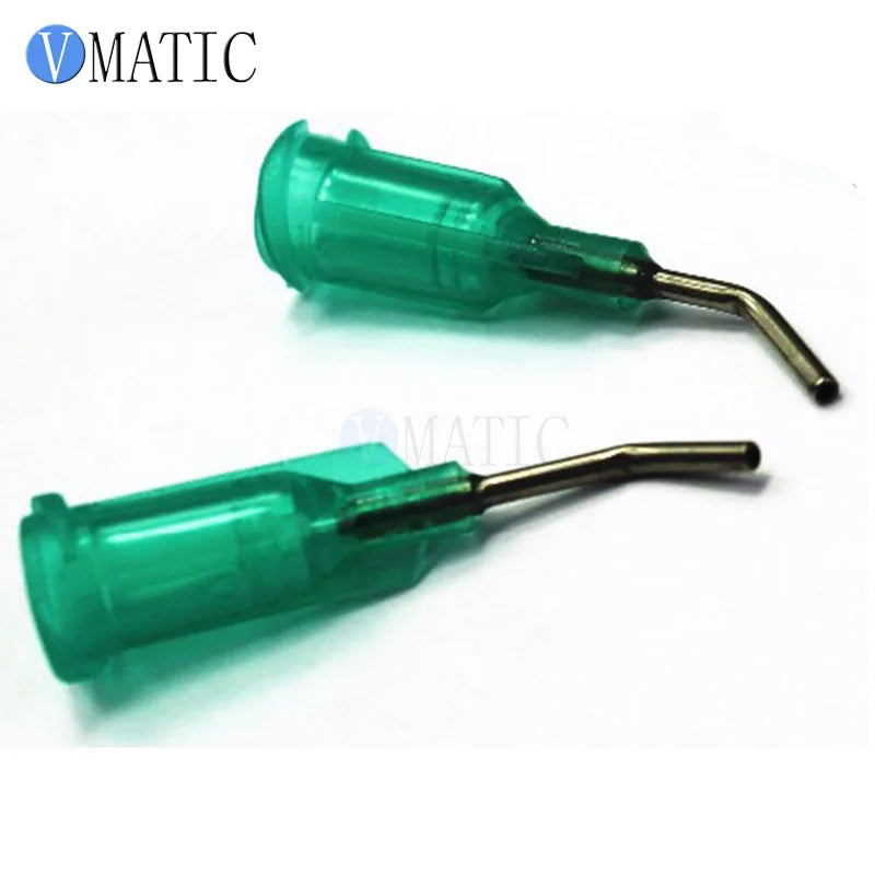 Free Shipping 100Pcs 18G Green 0.5'' Tube Length 45 Degree Bent CE Approved Glue Dispensing Needles Tips 1/2 Inch