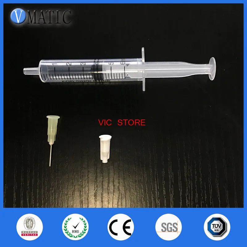 Free Shipping Non Sterilized 6cc/ml Plastic Syringe + Dispensing Needle + Syringe Cap/Stopper X 2 Pcs