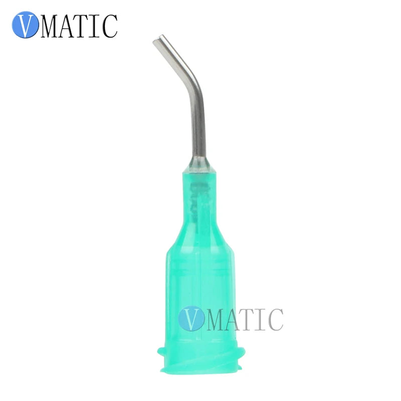 Free Shipping 100Pcs 18G Green 0.5'' Tube Length 45 Degree Bent CE Approved Glue Dispensing Needles Tips 1/2 Inch
