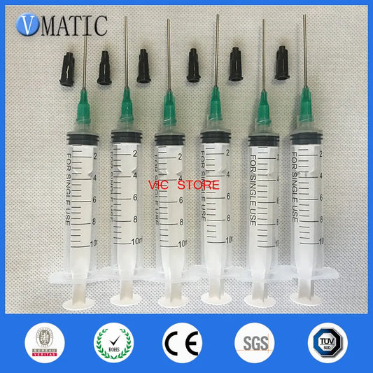 Free Shipping Non Sterilized Quality 6 Syringes 10Ml/Cc With 18 Gauge Needles & Caps/Stopper
