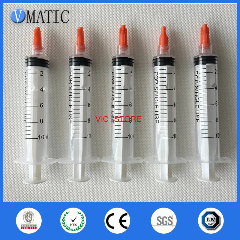 Free Shipping 5 Pcs 10ml Manual Syringe With 5 Pcs Red Tip Cap (5Sets/Bag)
