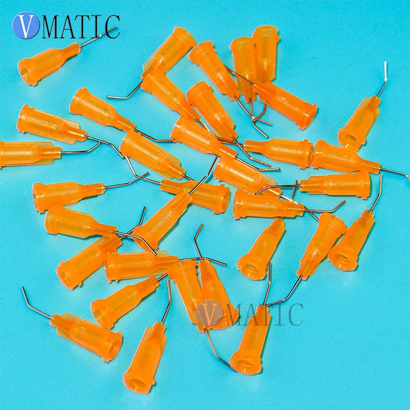 Free Shipping 100Pcs 23G Orange 0.5'' 45 Degree Automatic Glue Dispensing Needle Tip 1/2 Inch