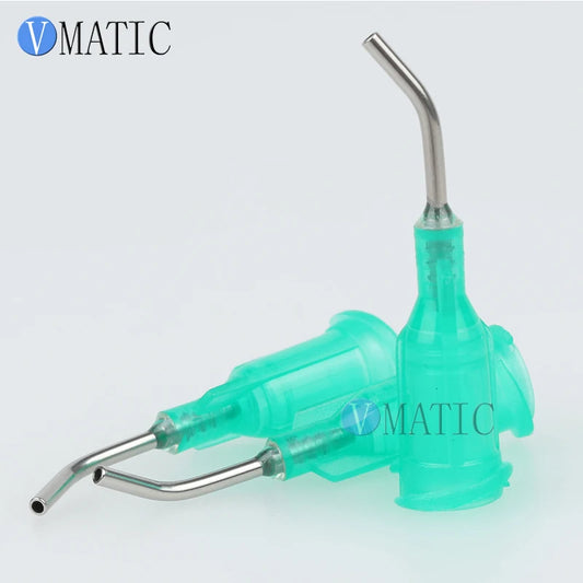 Free Shipping 100Pcs 18G Green 0.5'' Tube Length 45 Degree Bent CE Approved Glue Dispensing Needles Tips 1/2 Inch