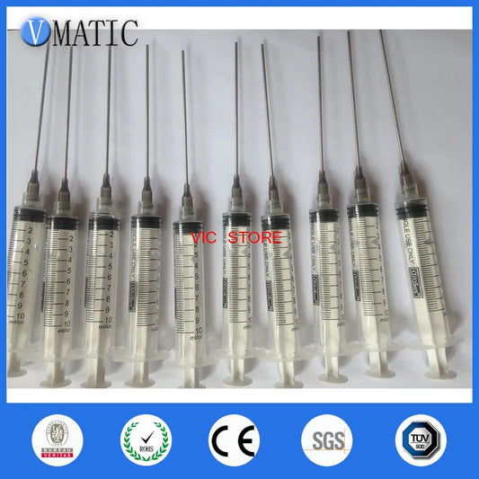 Free Shipping Non Sterilized 10ml/cc Plastic Syringe 16G Luer Lock Dispensing Needle Tips 9.5cm 95mm Tubing Length 10 Sets