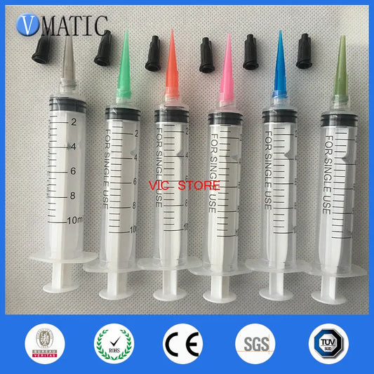 Free Shipping Non Sterilized 6 Sets Luer Lock 10ml/cc Manual Syringes With Plastic Needles & Caps/Stopper