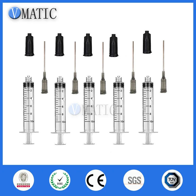 Free Shipping Non Sterilized 5Pcs Dispensing Syringes Luer Lock 10ml/cc With Needle 16G Inch & Stoppers