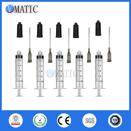 Free Shipping Non Sterilized 5Pcs Dispensing Syringes Luer Lock 10ml/cc With Needle 16G Inch & Stoppers
