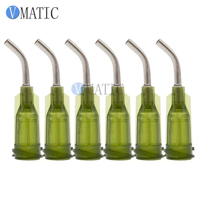 Free Shipping 100Pcs 14G Olive 0.5'' 1/2 Inch Tube 45 Degree Glue Dispensing Needle Tips