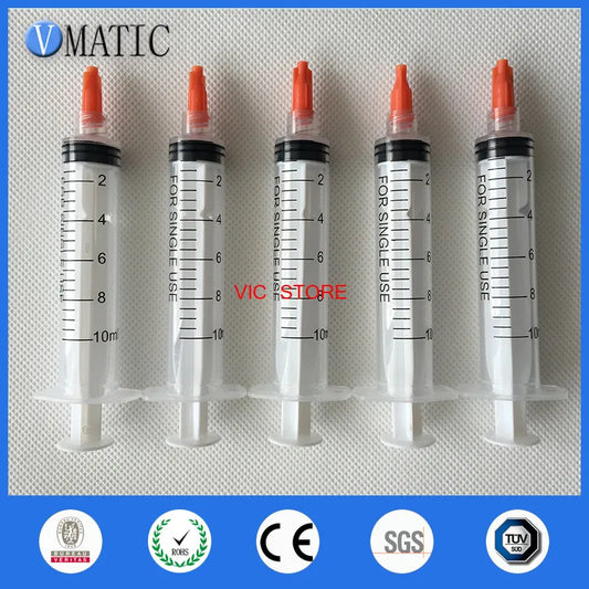 Free Shipping Non Sterilized 5 Pcs 10ml/cc Hand Manual Syringe With 5 Tip Cap Stopper