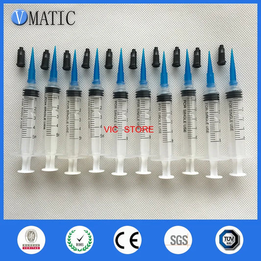 Free Shipping Non Sterilized Quality 10Pcs Plastic Syringes 5ml/cc With Dispensing Needle & Caps/Stoppers