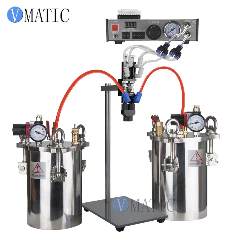 2pcs Stainless Steel Pressure Tanks 5L Double Liquid Valve Machine Complete Set of Dispensing Equipment AB Glue Dispenser