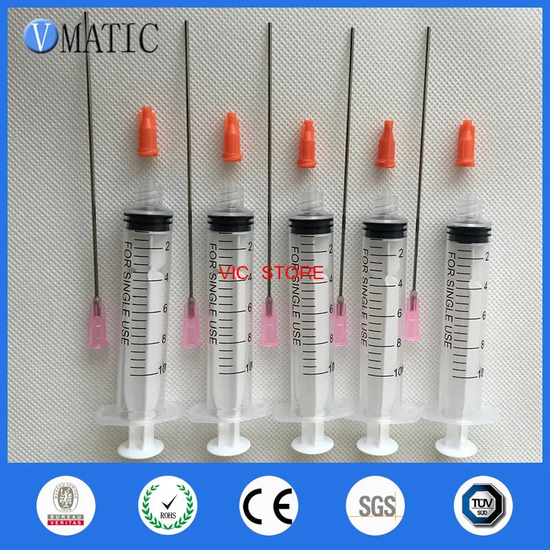 Free Shipping 5Pcs 10Cm Tubing Length 18G Blunt Tip With 10Cc Syringe And Red Syringe Tips