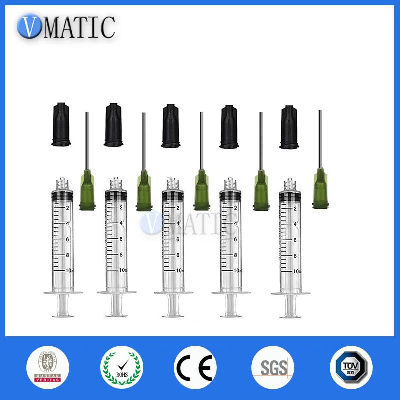 High Quality 6Pcs Plastic Syringes 10ml 10cc With Caps & Luer Lock Dispensing Needle Tips 14G 1 Inch