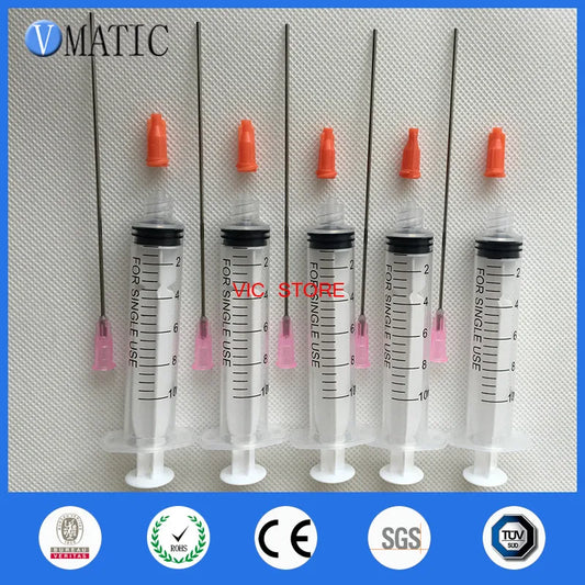 Free Shipping Non Sterilized 5Pcs 10cm Tube Length 18G Blunt Needle Tip 100mm With 10cc/ml Plastic Syringe & Stopper