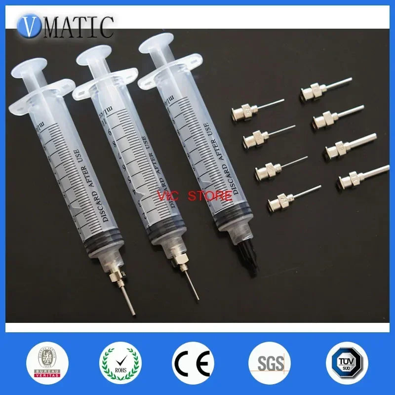 Free Shipping 10cc/ml Syringe Solder Paste Adhesive Glue Liquid Dispenser Syringes With Stainless Steel Needles 1/2 Inch