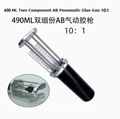 Large Bore Pneumatic AB Dispenser Gun - High Capacity (200-490ml) for Dual Cartridge Glues, Various Mix Ratios