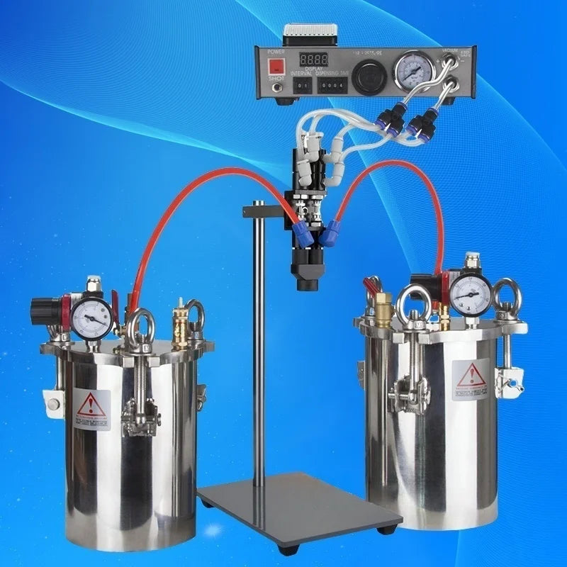 Automatic AB Epoxy Resin Glue Dispenser Machine | Dual Chamber Stainless Steel Mixing Controller with Pressure Tank & Valve