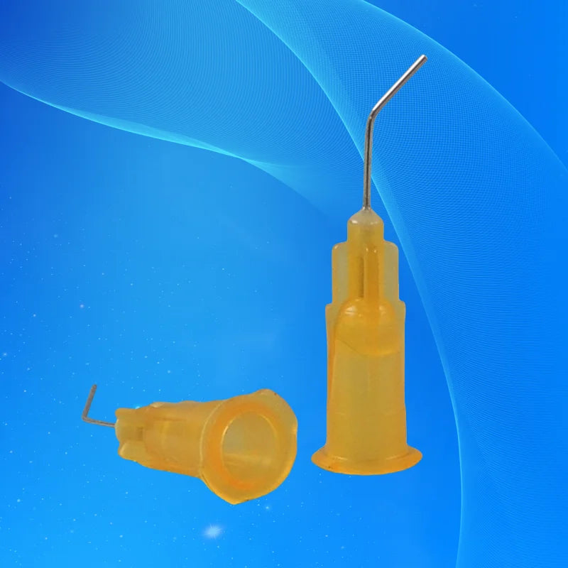 ‌100-Pcs 25G Dispensing Needles | 45° Angled Precision Glue Tips with 0.5'' Bayonet Lock (0.41mm ID, 1/2'' Length) for Electroni