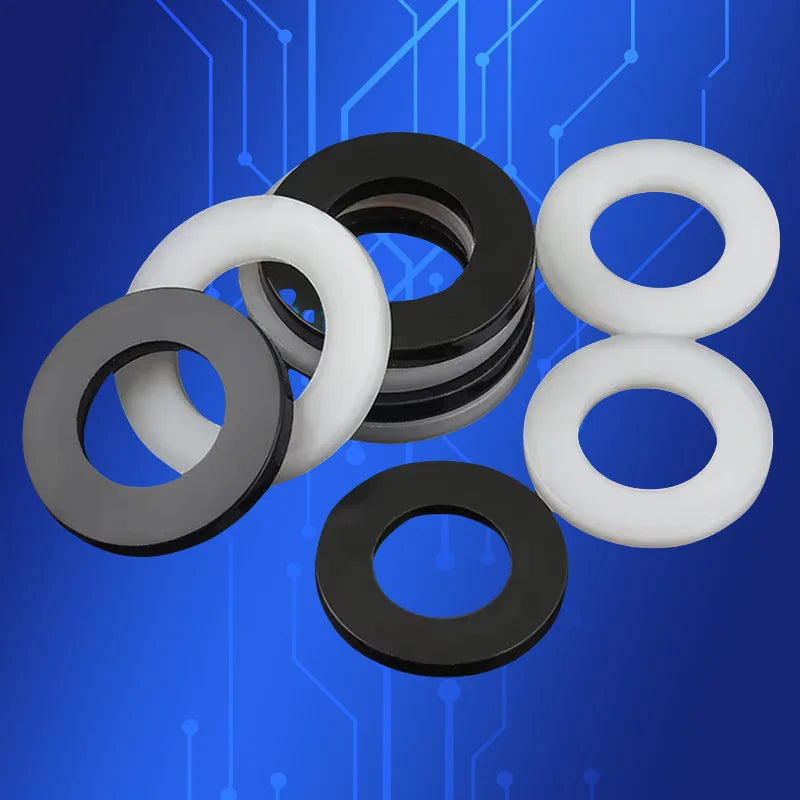 50/100/200Pcs M2-M20 White Black Plastic Nylon Flat Washer Plane Spacer Insulation Gasket Ring For Screws&Bolt
