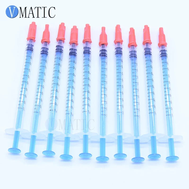 Free Shipping 10 Sets/ Lot Dispensing Syringes 1cc 1ml Plastic Syringe With Orange Color Syringe Cap Stopper