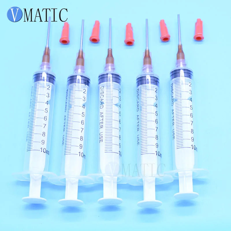High Quality 5 Sets 15G Length Glue Liquid Dispenser Needles 1 Inch + 10cc/ml Dispenser Syringe With Orange Syringe Cap/Stopper