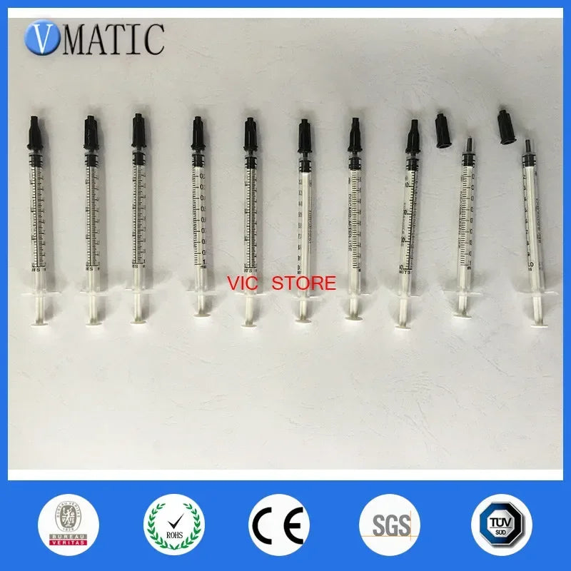 10 Sets/Lot Industrial Precision 1ml Syringe with Luer Lock Tip & Caps - for Epoxy, Silicone & High-Viscosity Adhesive Dispensin