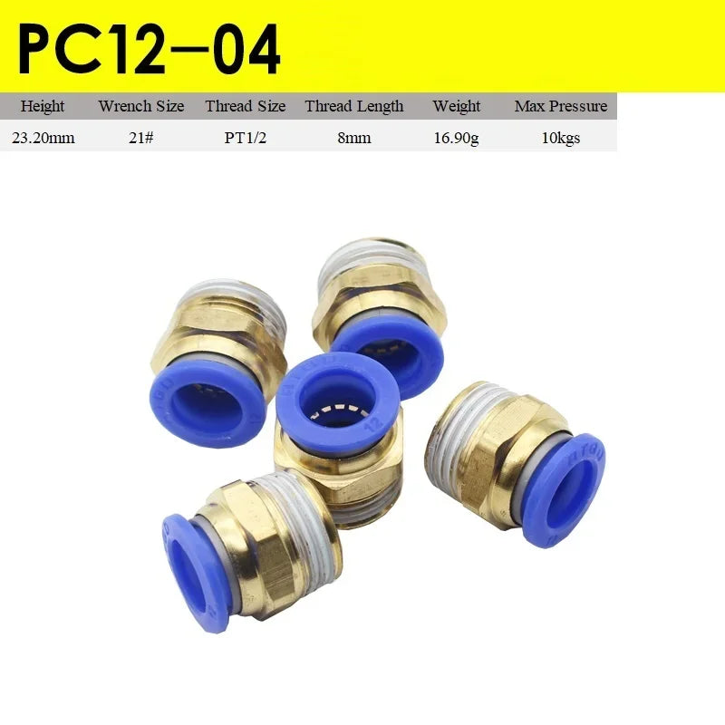 5pcs Fast Twist Pneumatic 6mm 8mm 10mm 12mm Tube To PC4PC6PC8PC10PC12-M5 Male Thread Stainless Steel Pipe Fittings Connector