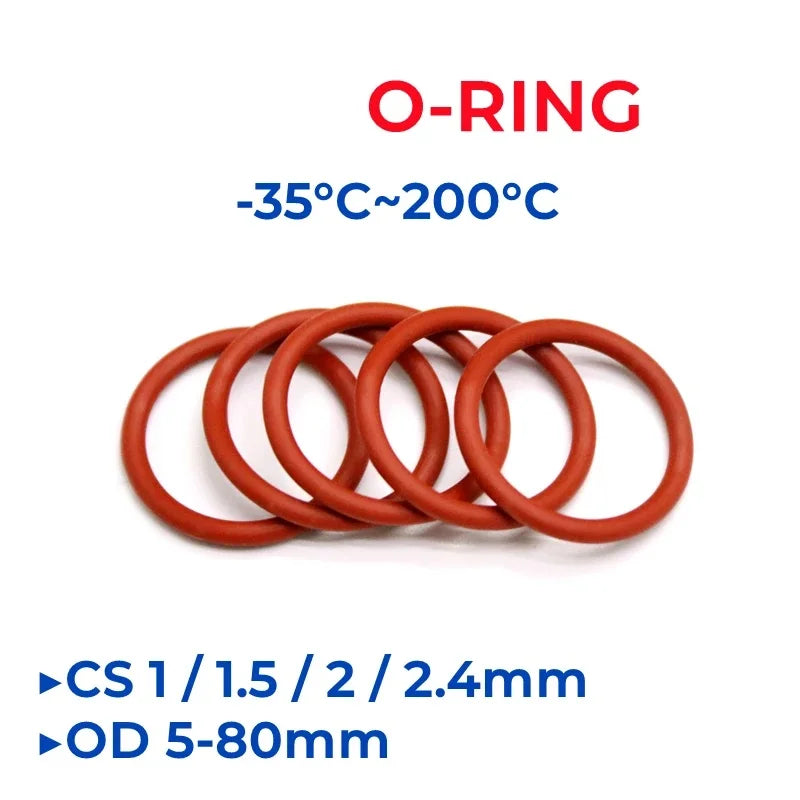 VMQ Red Silicone O-Ring OD 5-80mm Thickness CS 1/1.5/2/2.4mm Food Grade Sealing Ring Waterproof & Insulated Gasket Washer