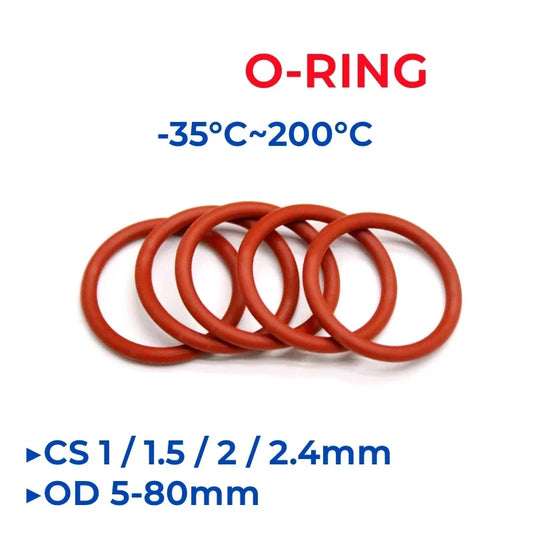 VMQ Red Silicone O-Ring OD 5-80mm Thickness CS 1/1.5/2/2.4mm Food Grade Sealing Ring Waterproof & Insulated Gasket Washer