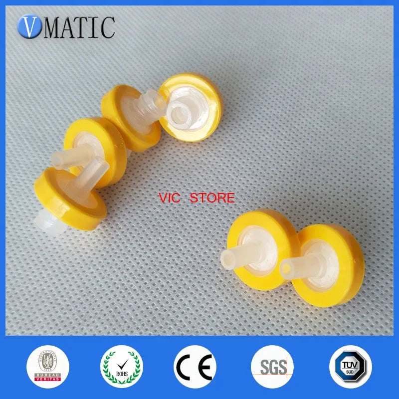 Free Shipping 100Pcs 13mm 0.22um Plastic Yellow Syringe-Driven Filter Syringe Filter Water Solution Filtration Membrane