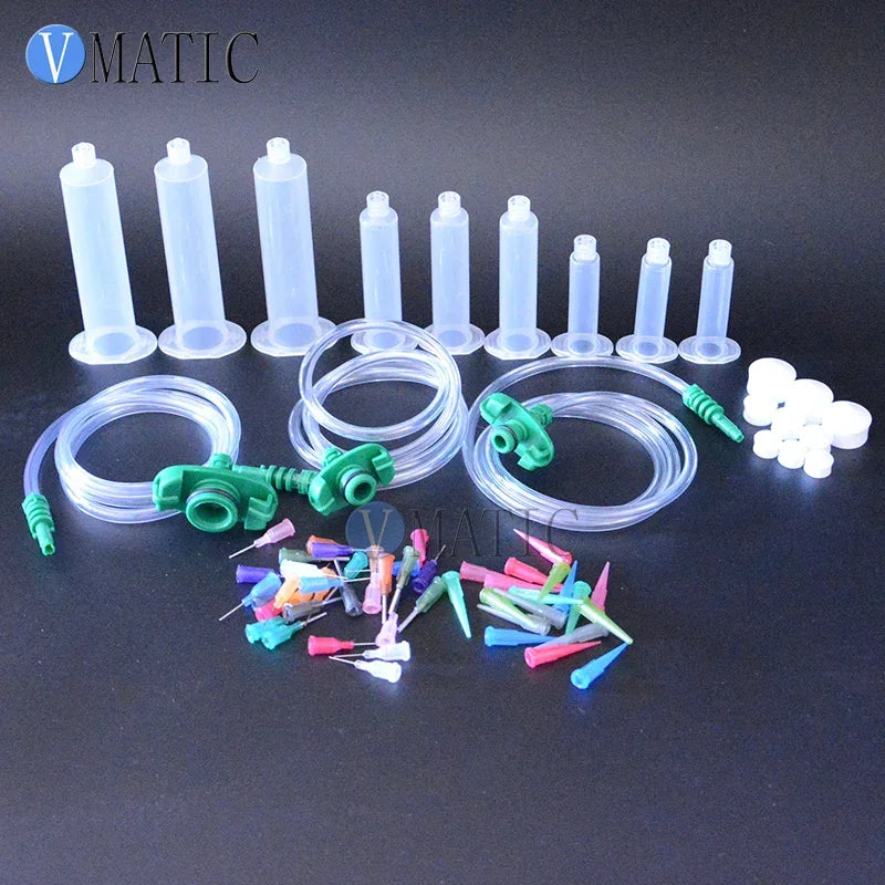 Free Shipping Glue Adhesive Dispensing Disposable Pneumatic Syringe Set With Cap/End Cover/ Glue Dispenser Needle