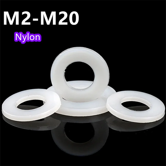 20-100pcs Nylon Washer Flat Gasket Plastic Sealing Hard Washers White M2 M2.5 M3 M4 M5 M6 M8 M10 M12 M14 M16 M18 M20